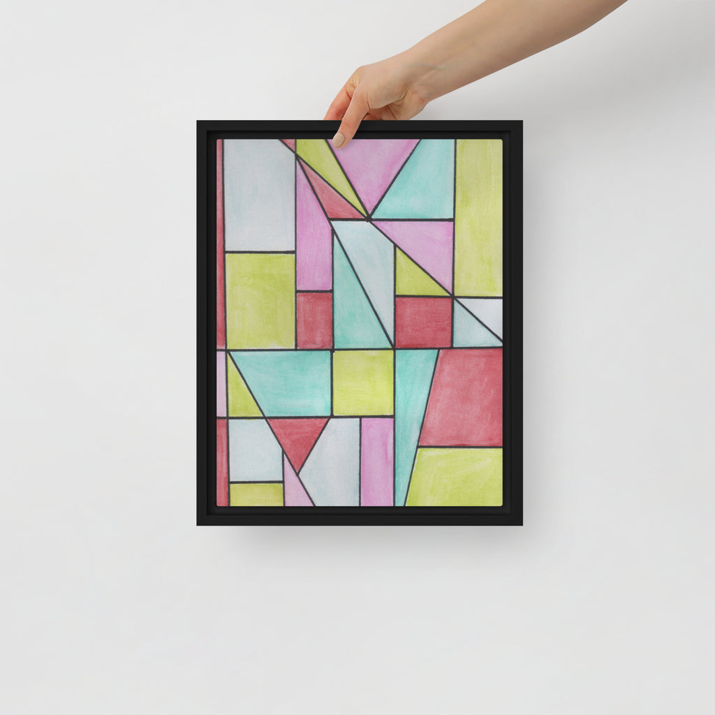 Watercolor Geometric Stained Glass Framed Canvas