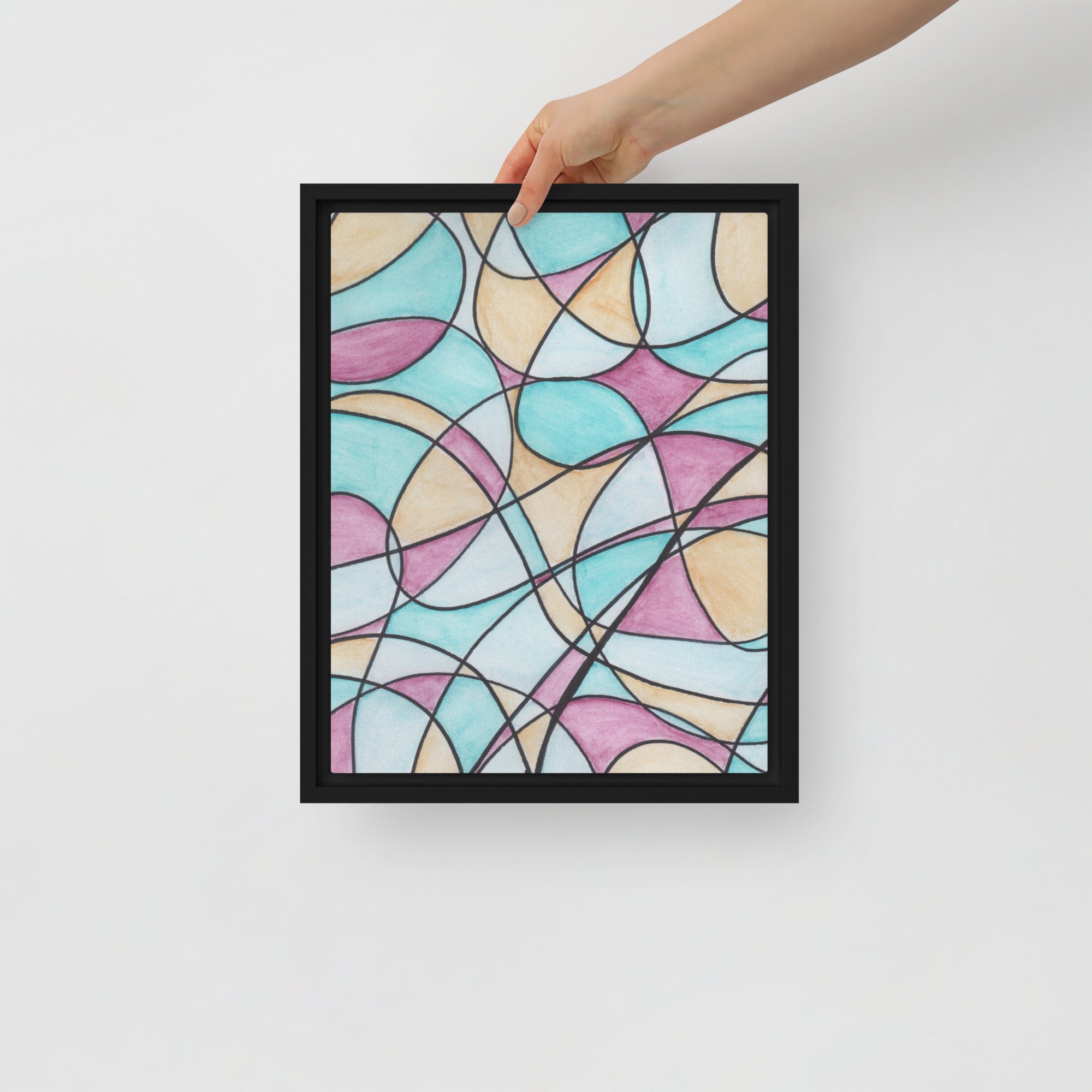 Watercolor Pastel Tones Stained Glass Framed Canvas