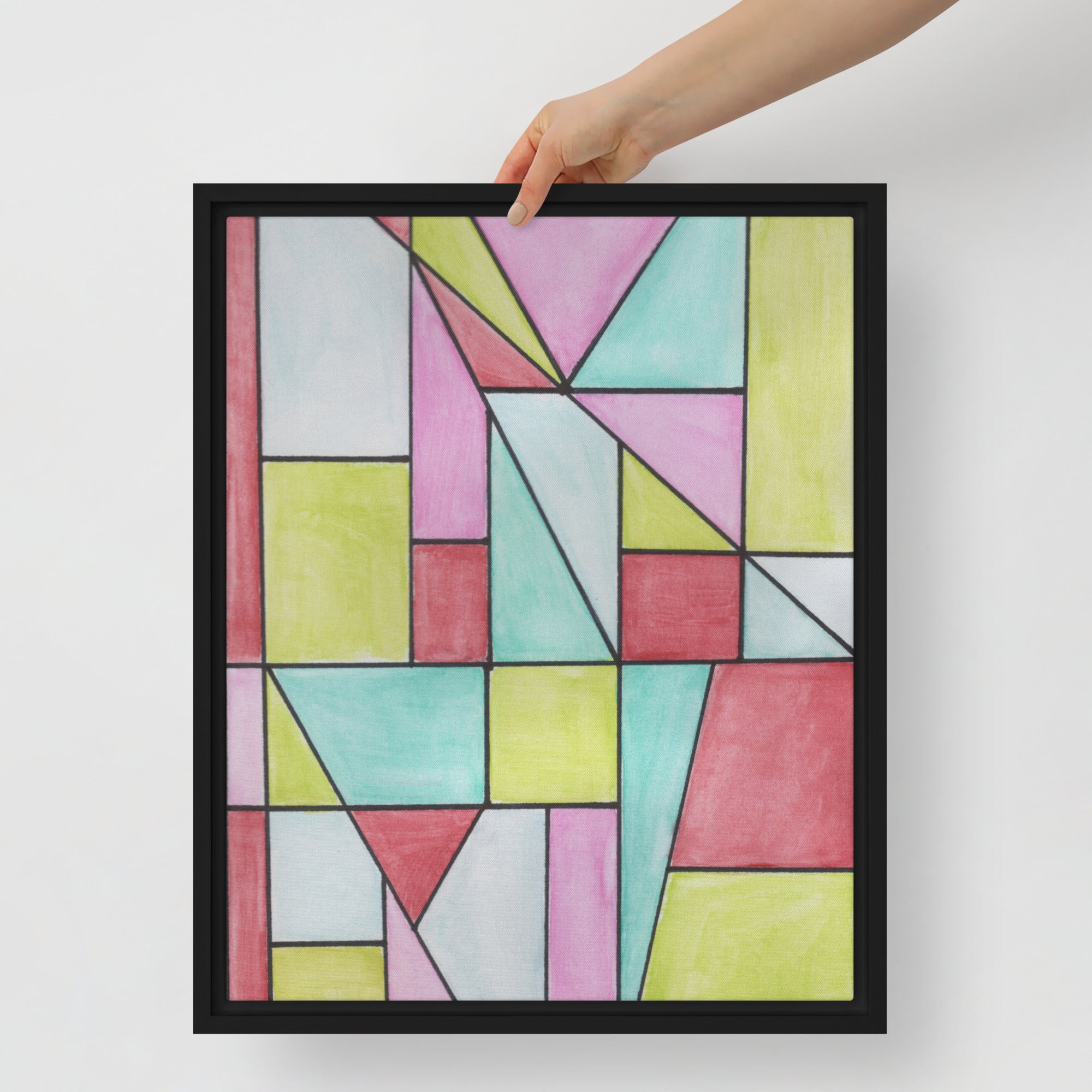 Watercolor Geometric Stained Glass Framed Canvas