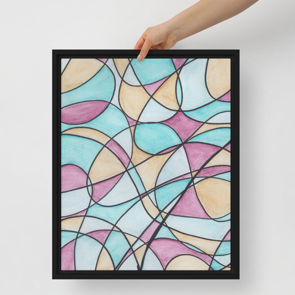 Watercolor Pastel Tones Stained Glass Framed Canvas