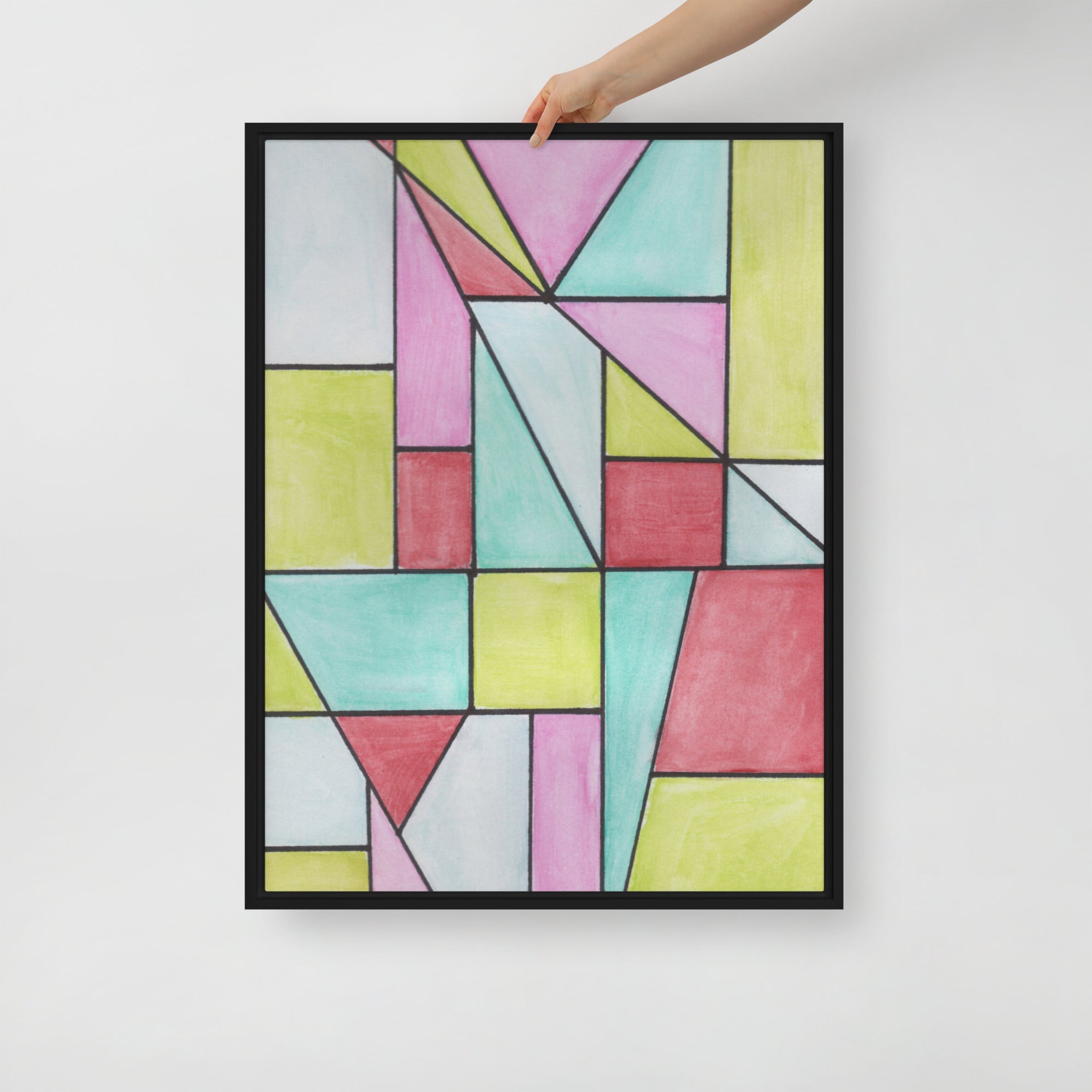 Watercolor Geometric Stained Glass Framed Canvas