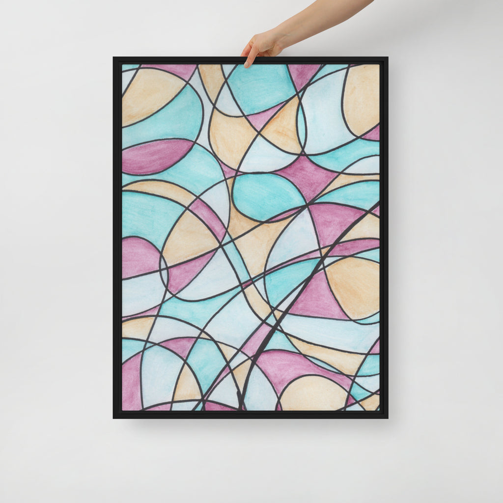 Watercolor Pastel Tones Stained Glass Framed Canvas