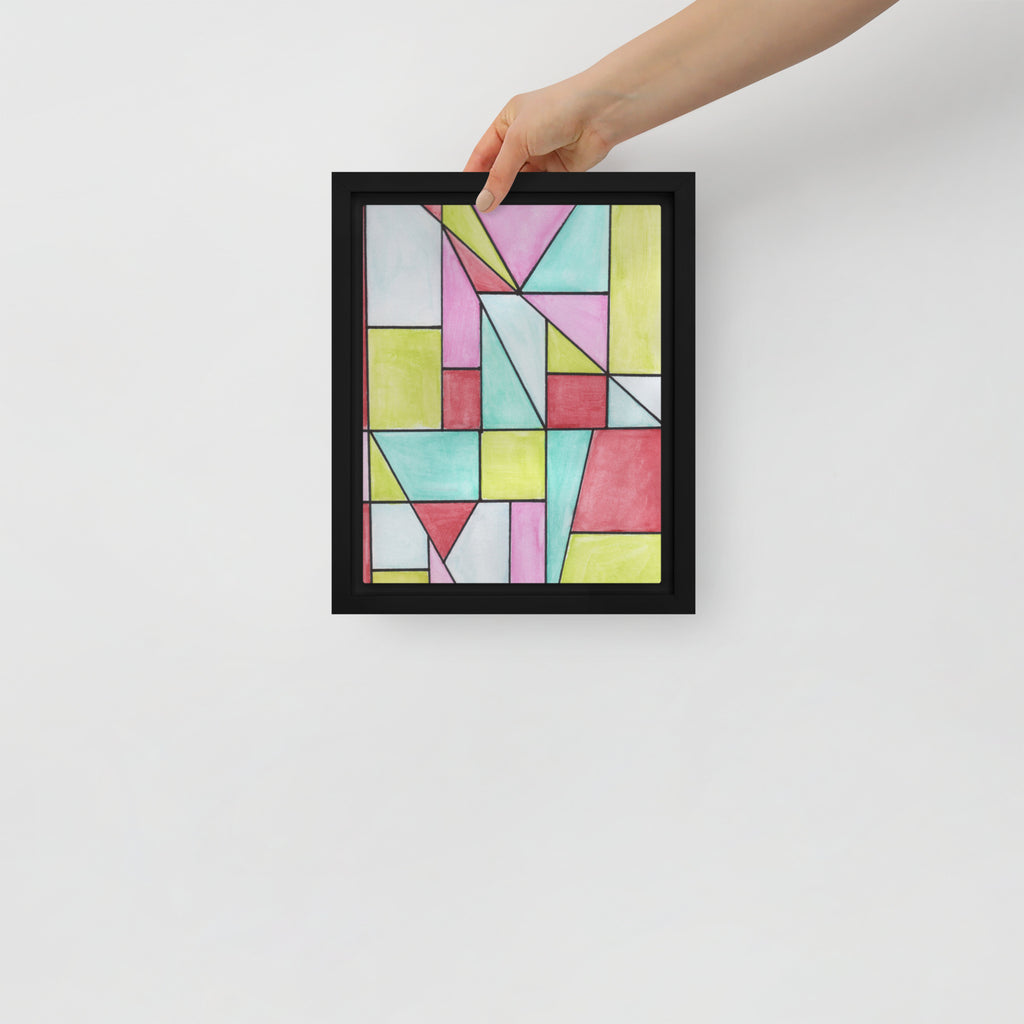 Watercolor Geometric Stained Glass Framed Canvas