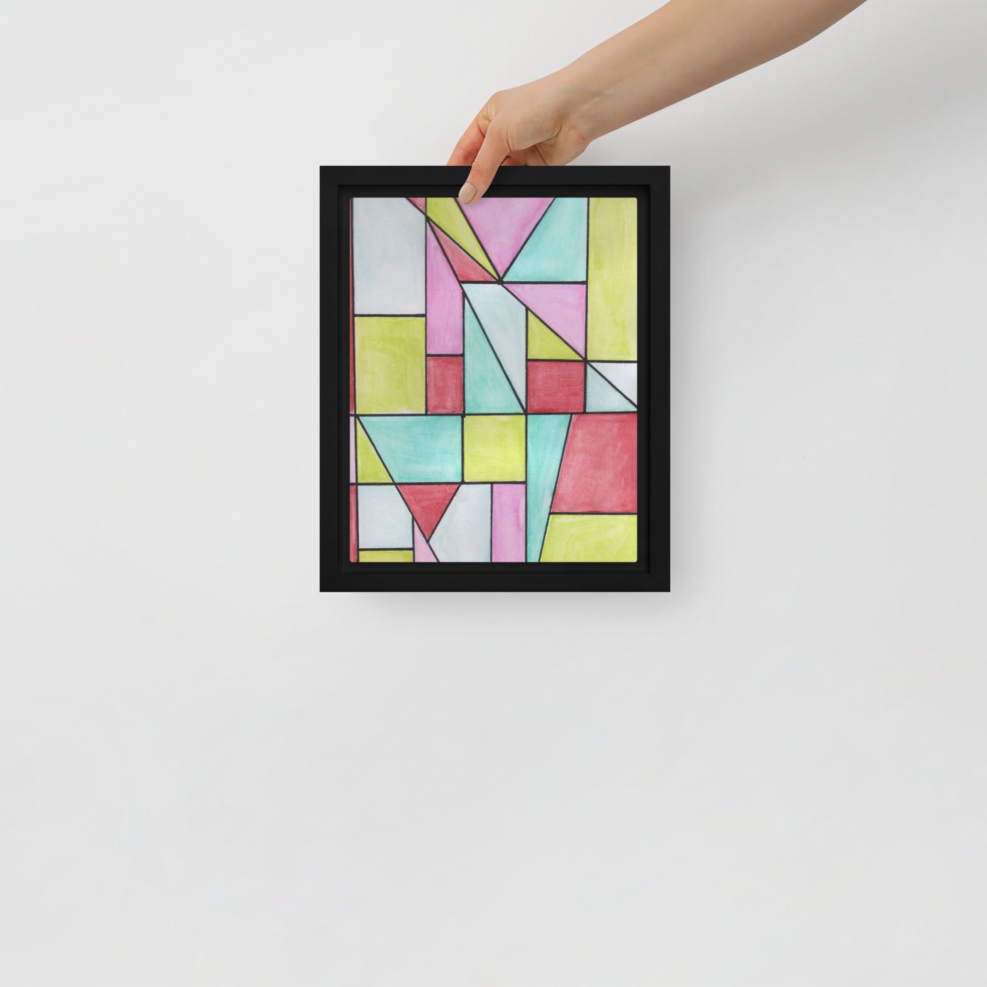 Watercolor Geometric Stained Glass Framed Canvas