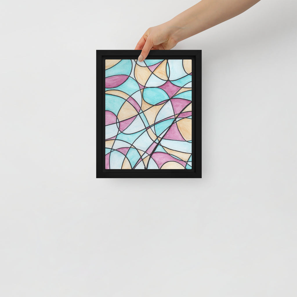 Watercolor Pastel Tones Stained Glass Framed Canvas