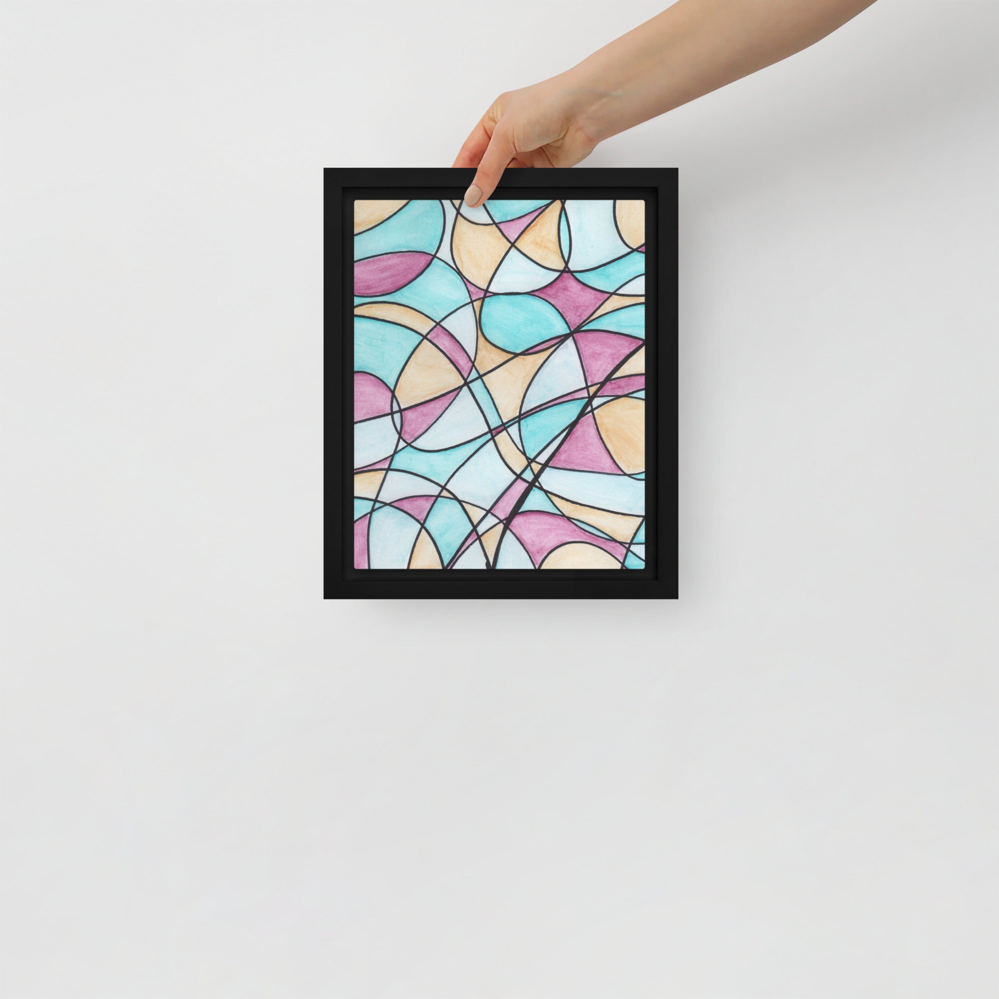 Watercolor Pastel Tones Stained Glass Framed Canvas