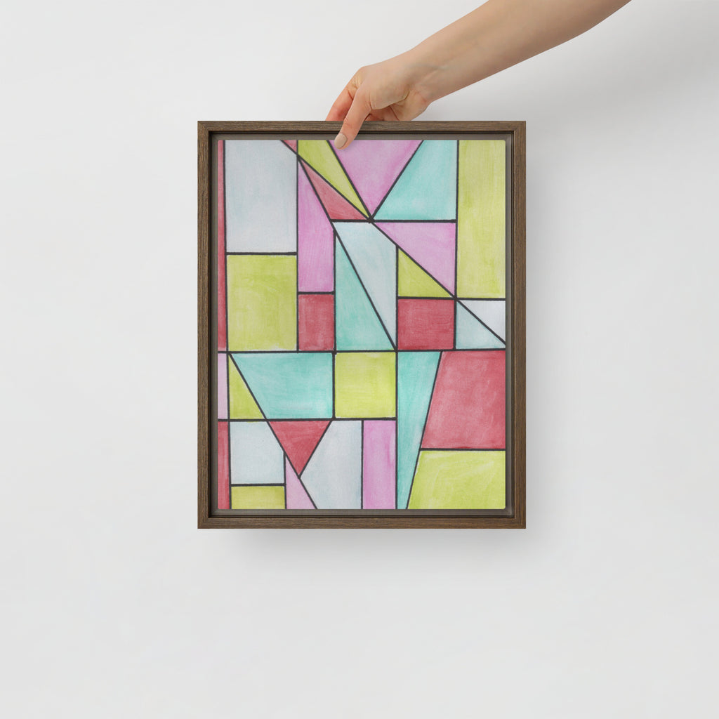 Watercolor Geometric Stained Glass Framed Canvas