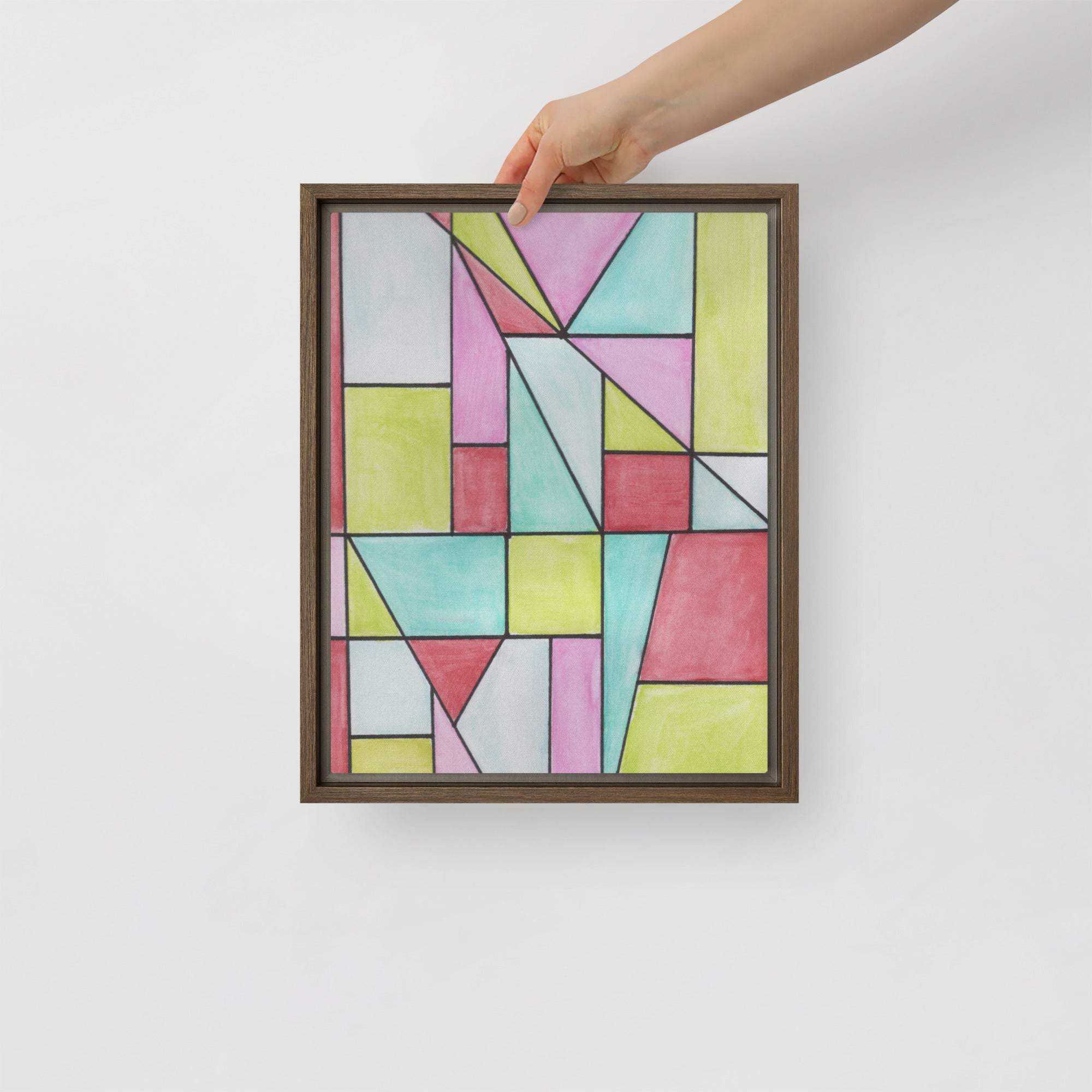 Watercolor Geometric Stained Glass Framed Canvas