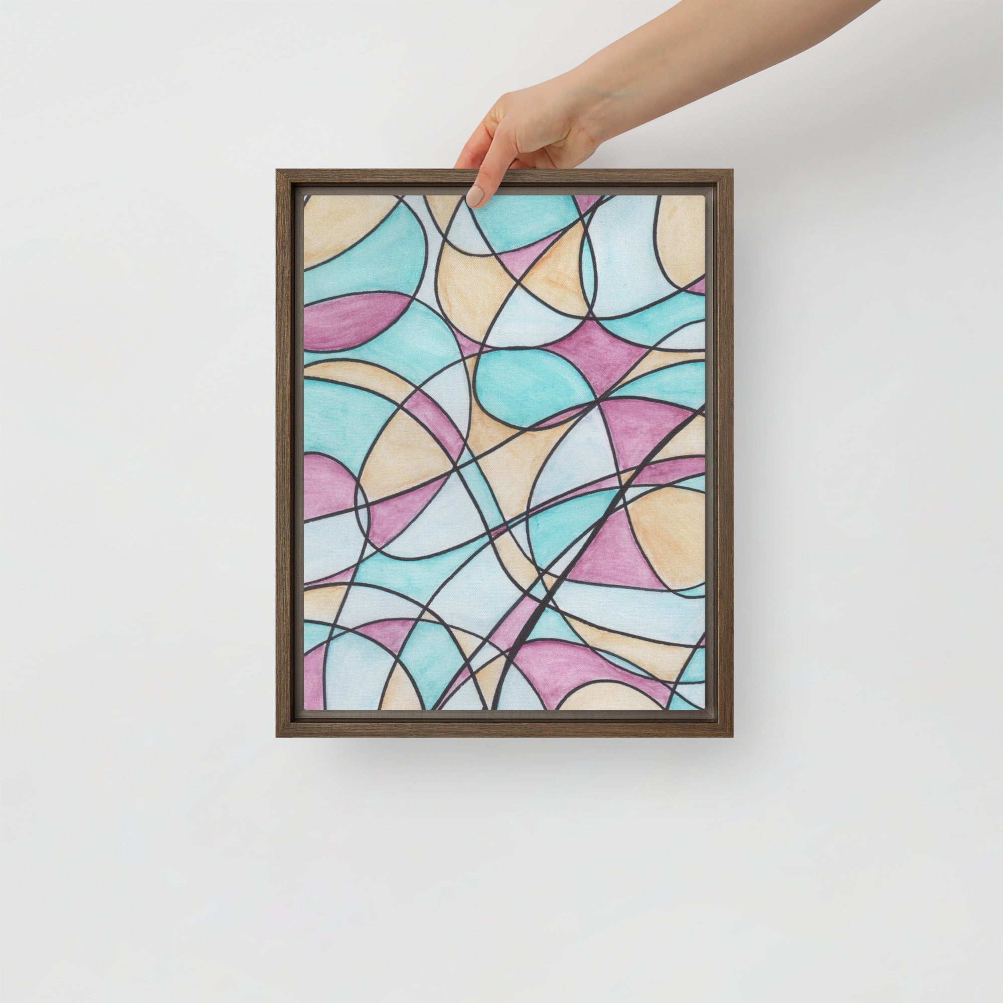 Watercolor Pastel Tones Stained Glass Framed Canvas