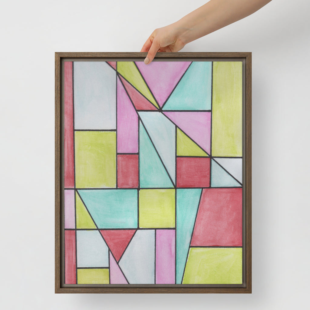 Watercolor Geometric Stained Glass Framed Canvas
