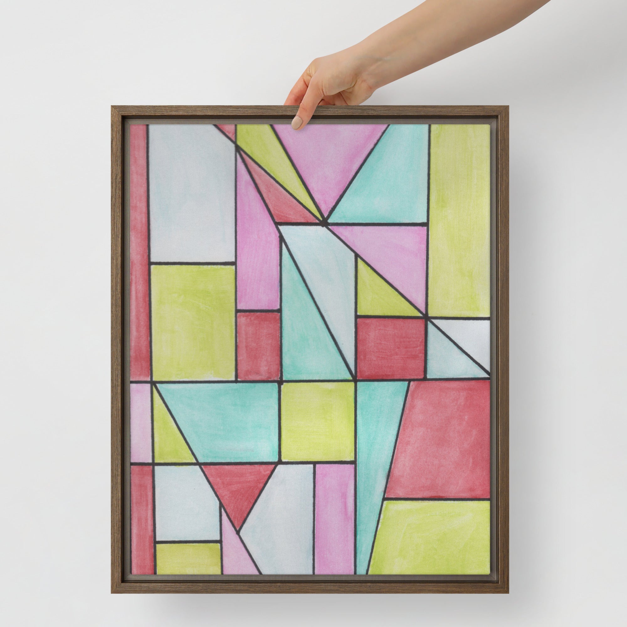 Watercolor Geometric Stained Glass Framed Canvas