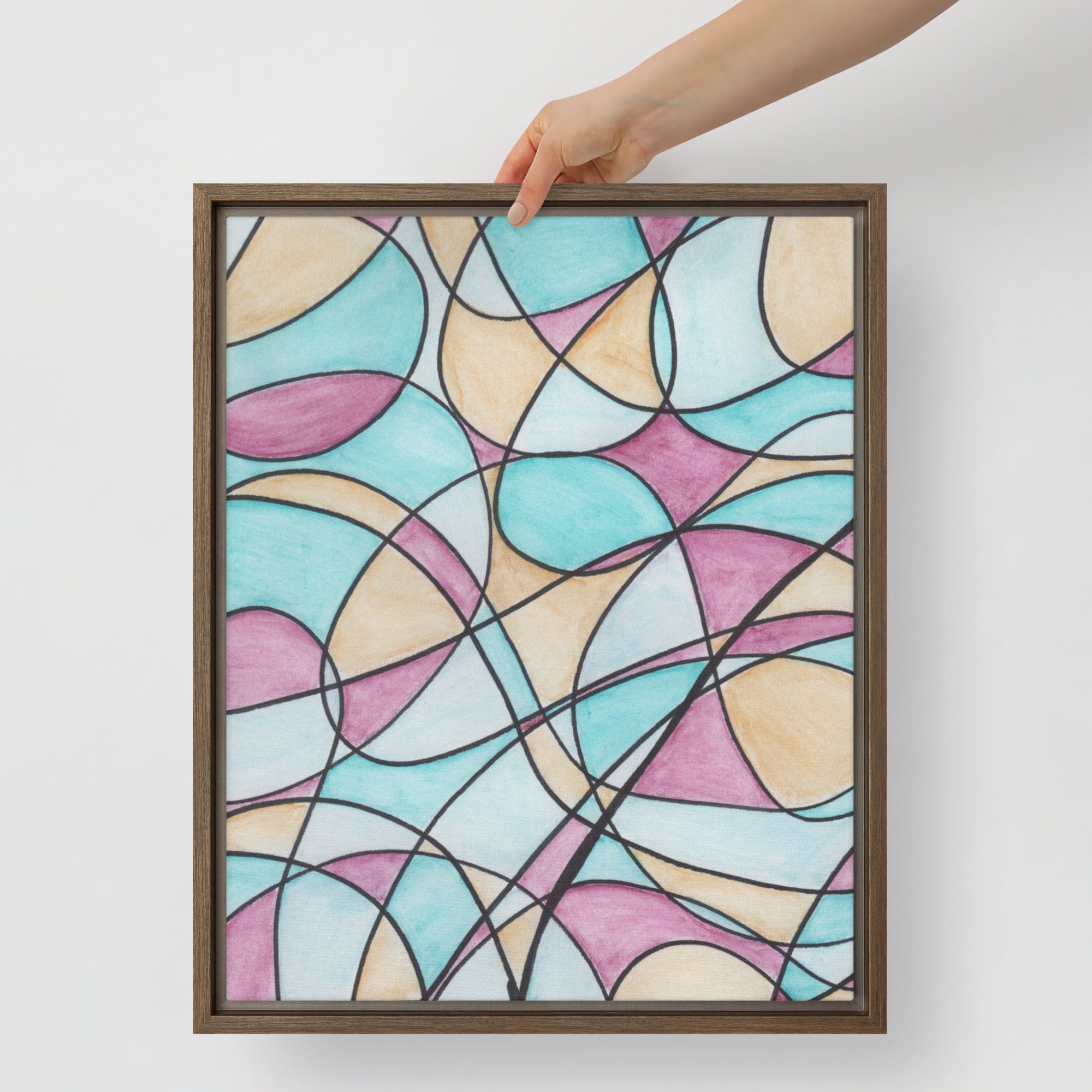 Watercolor Pastel Tones Stained Glass Framed Canvas