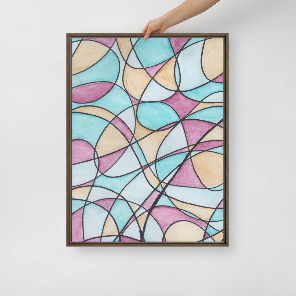Watercolor Pastel Tones Stained Glass Framed Canvas