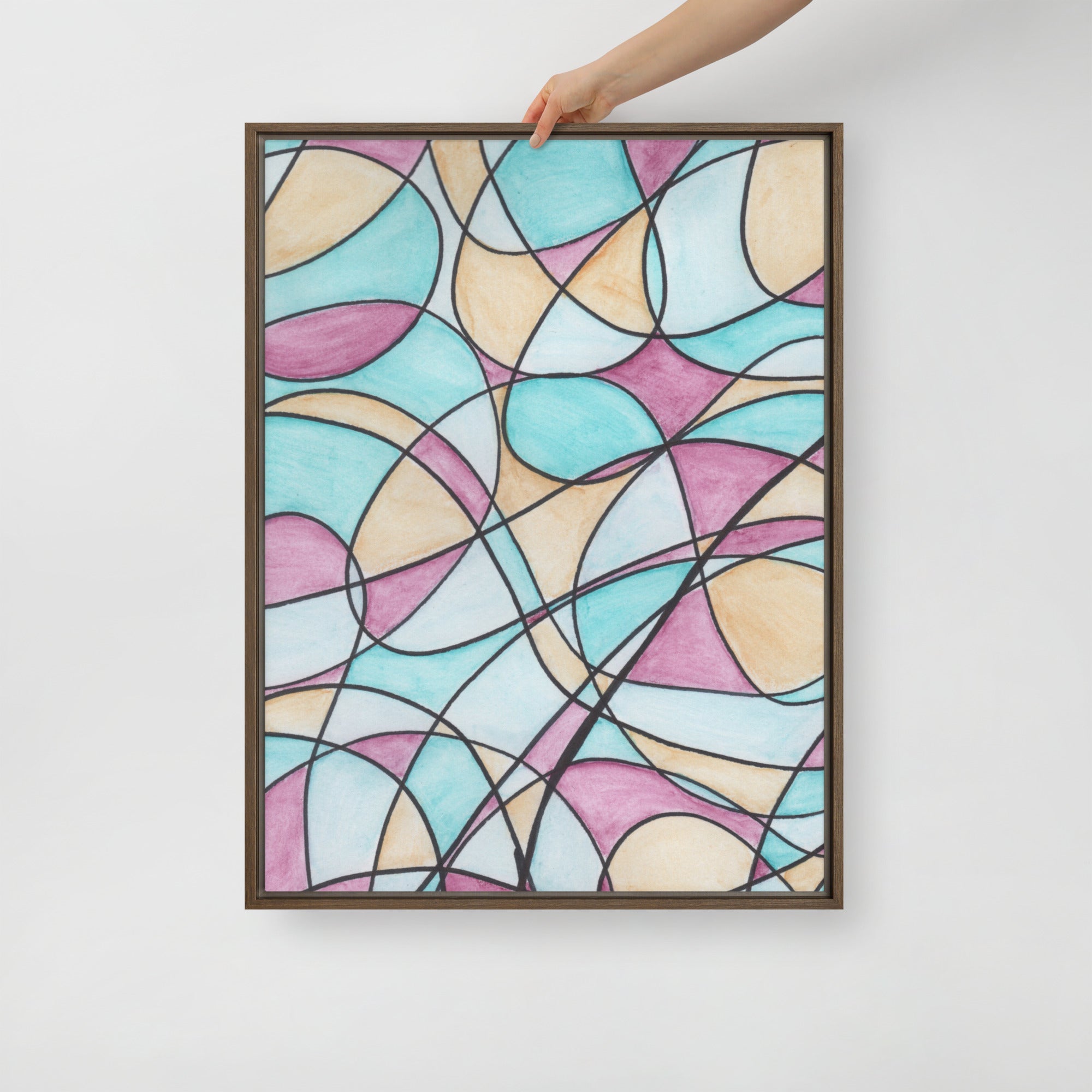 Watercolor Pastel Tones Stained Glass Framed Canvas