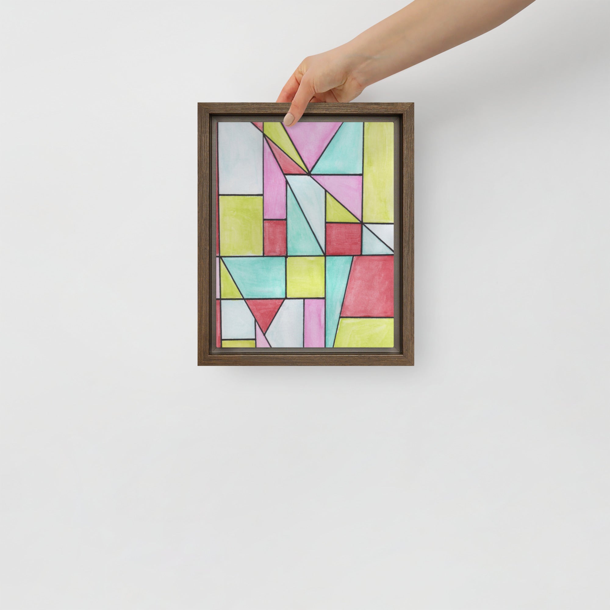 Watercolor Geometric Stained Glass Framed Canvas