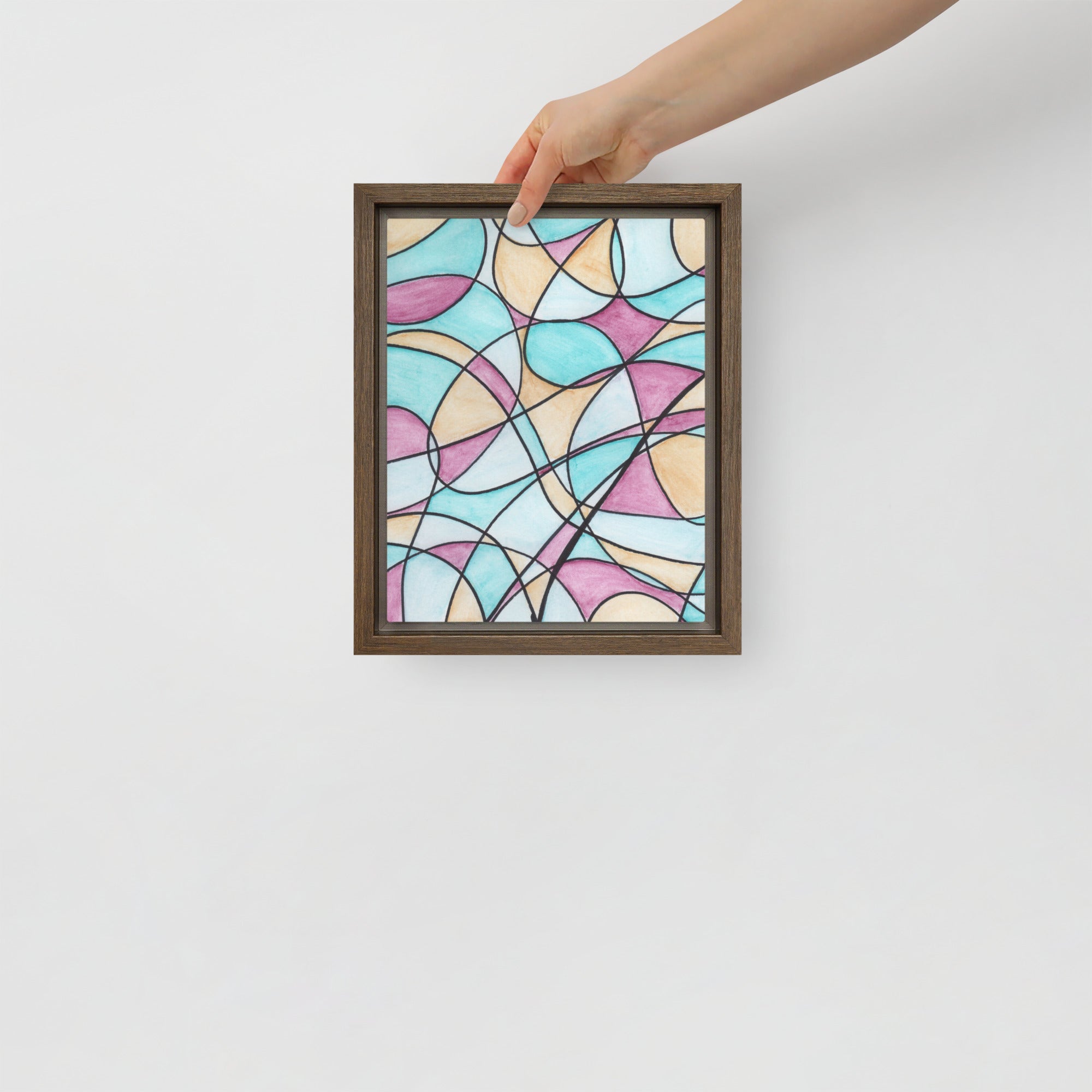 Watercolor Pastel Tones Stained Glass Framed Canvas
