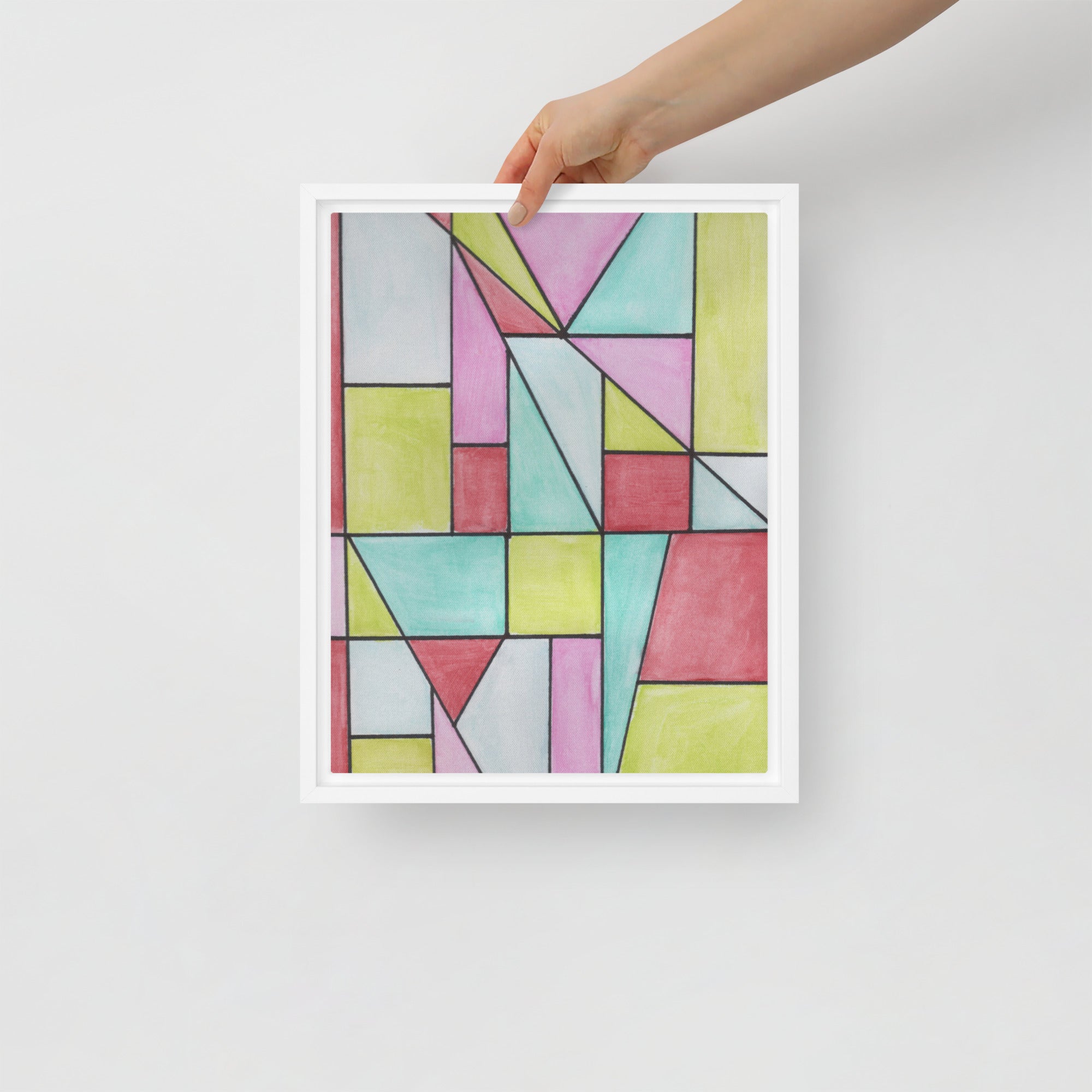Watercolor Geometric Stained Glass Framed Canvas