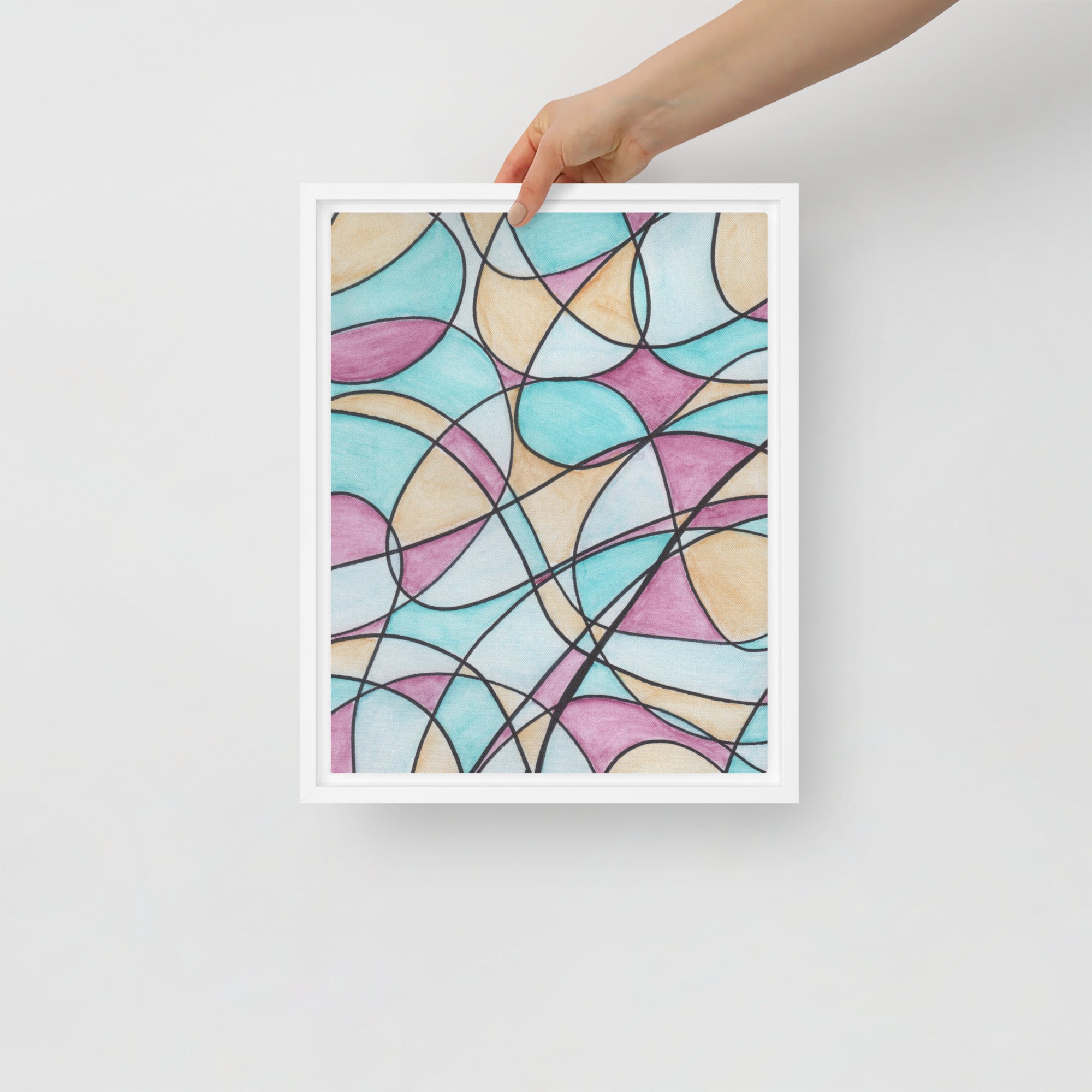 Watercolor Pastel Tones Stained Glass Framed Canvas