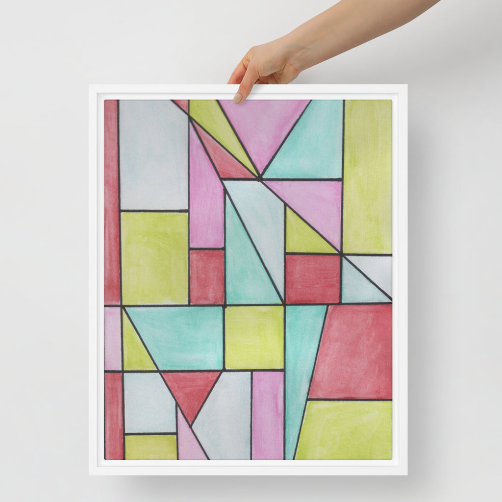Watercolor Geometric Stained Glass Framed Canvas