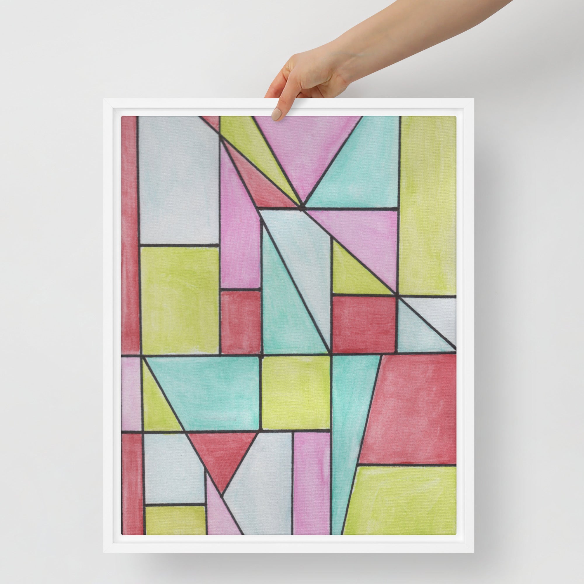 Watercolor Geometric Stained Glass Framed Canvas