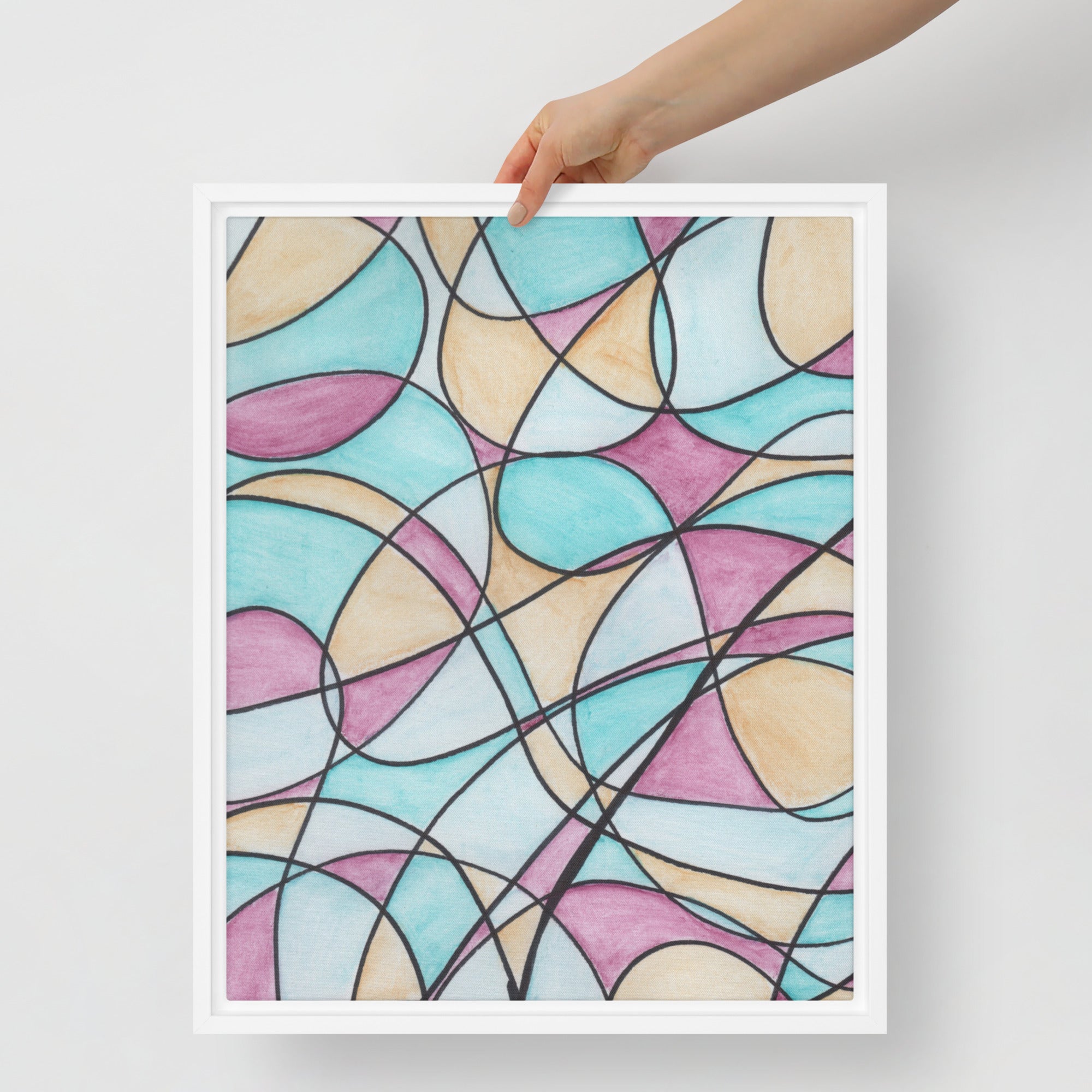 Watercolor Pastel Tones Stained Glass Framed Canvas