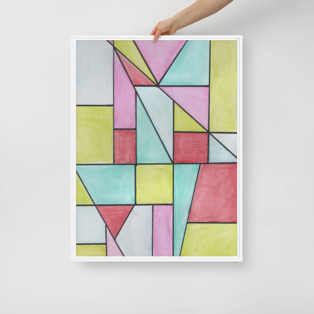 Watercolor Geometric Stained Glass Framed Canvas