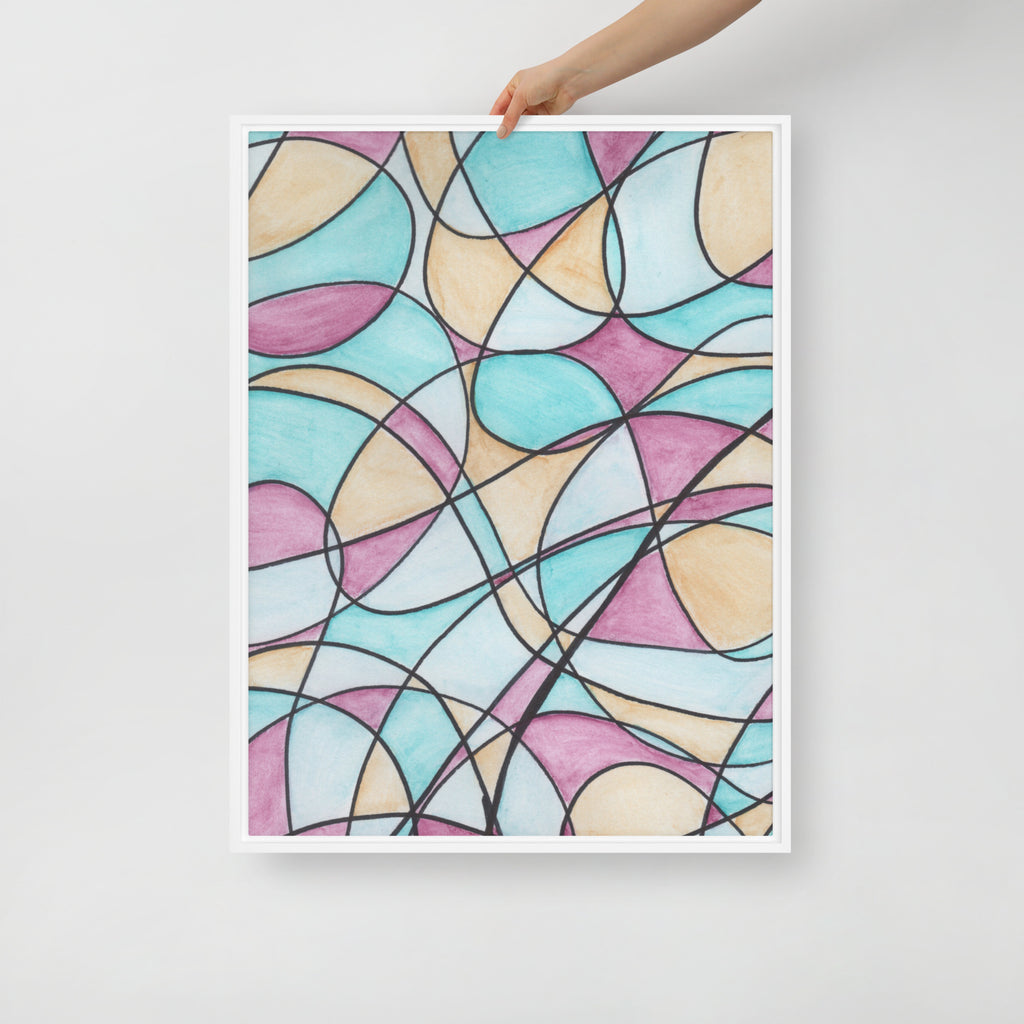 Watercolor Pastel Tones Stained Glass Framed Canvas