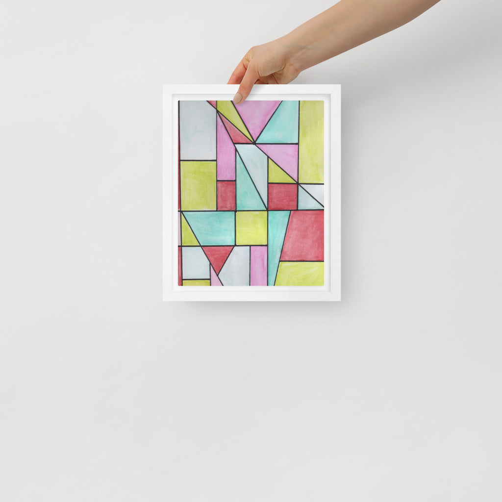 Watercolor Geometric Stained Glass Framed Canvas