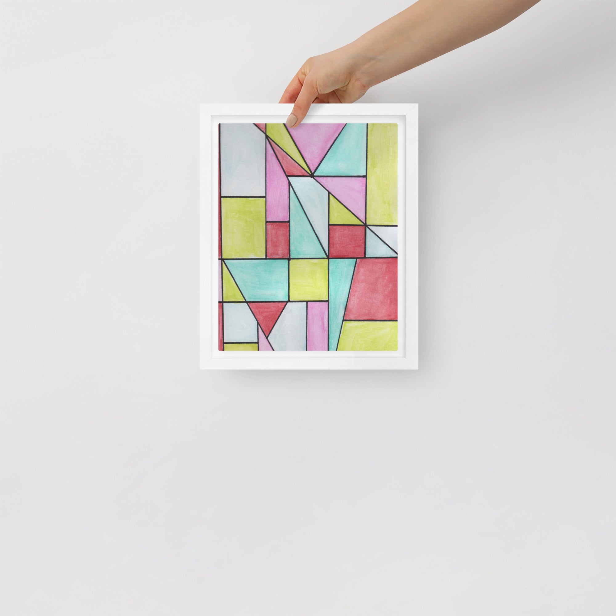 Watercolor Geometric Stained Glass Framed Canvas