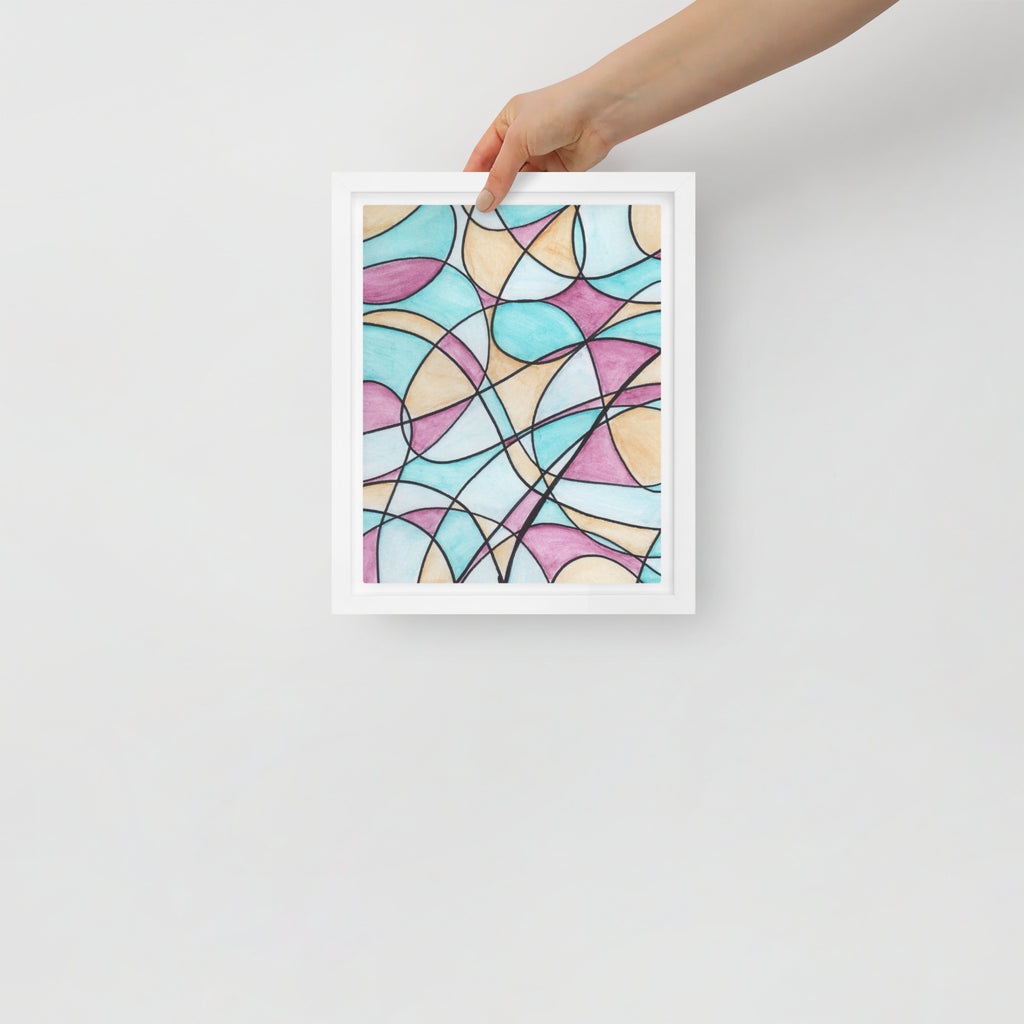 Watercolor Pastel Tones Stained Glass Framed Canvas