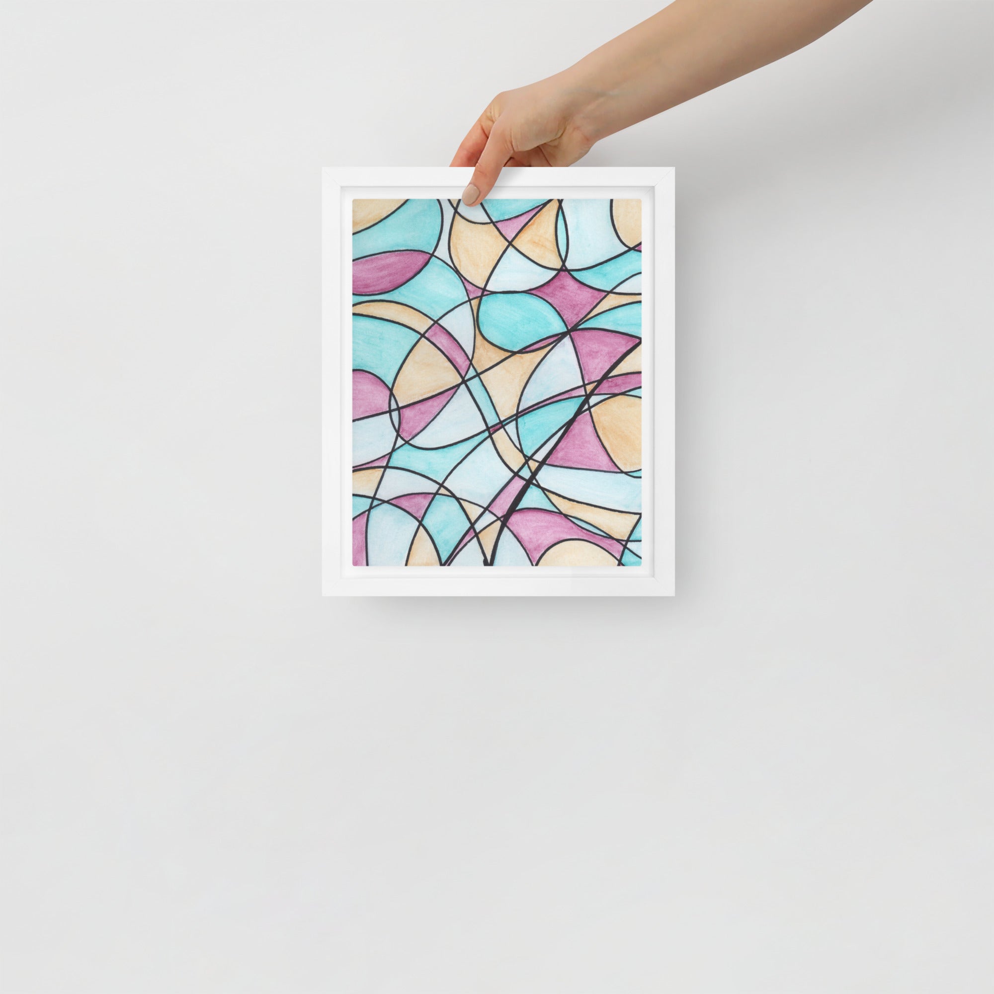 Watercolor Pastel Tones Stained Glass Framed Canvas