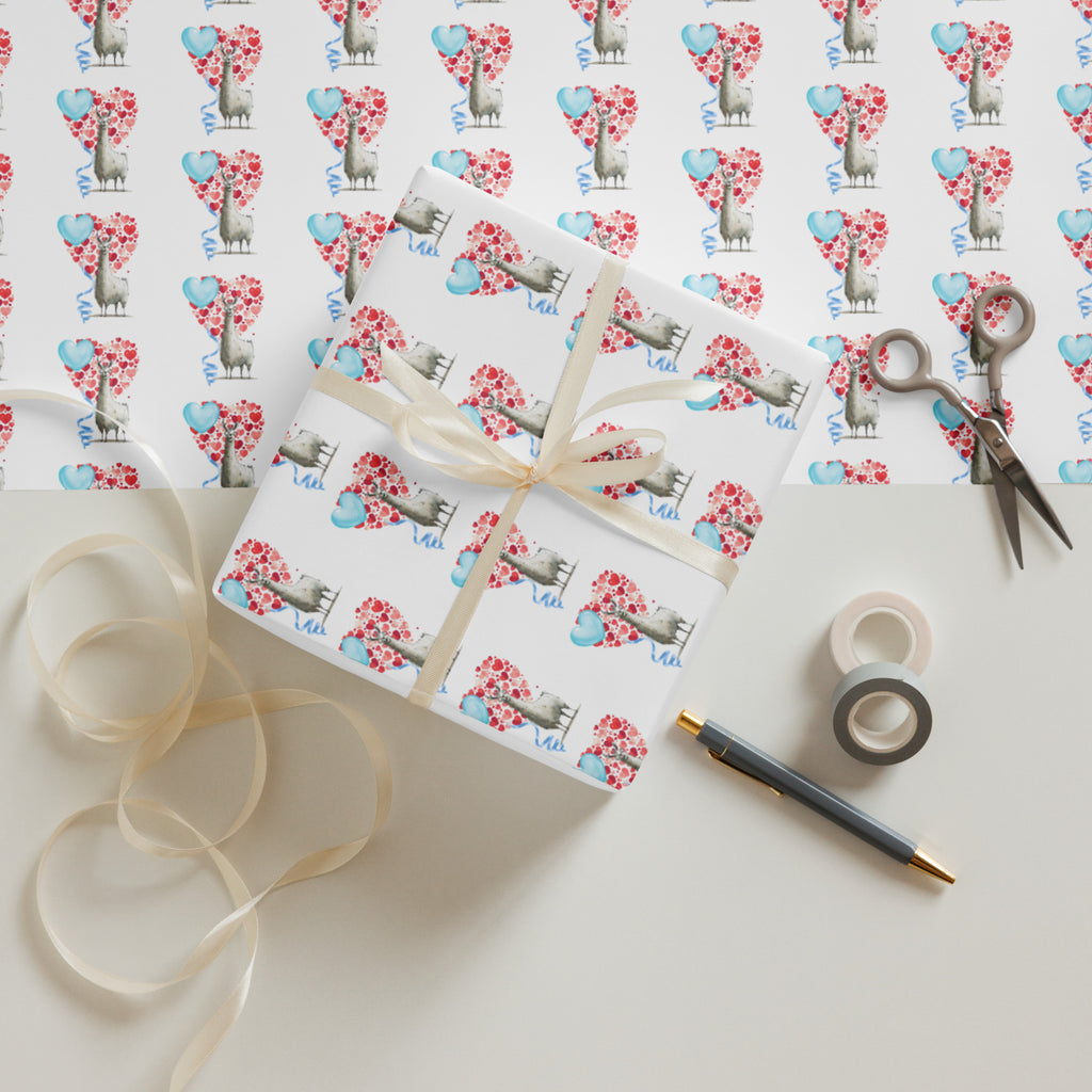 Llama with Hearts Wrapping Paper Sheets
