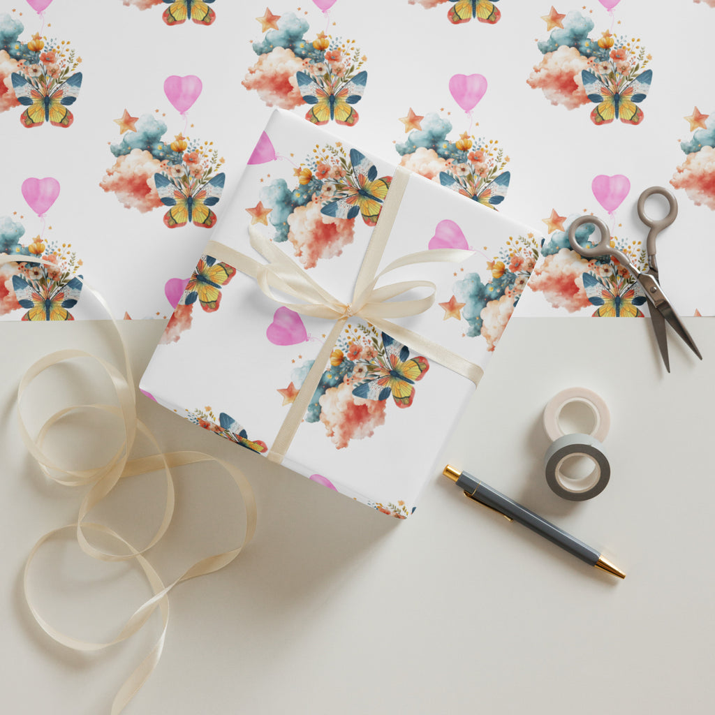 Butterfly Clouds and Balloon Wrapping Paper Sheets