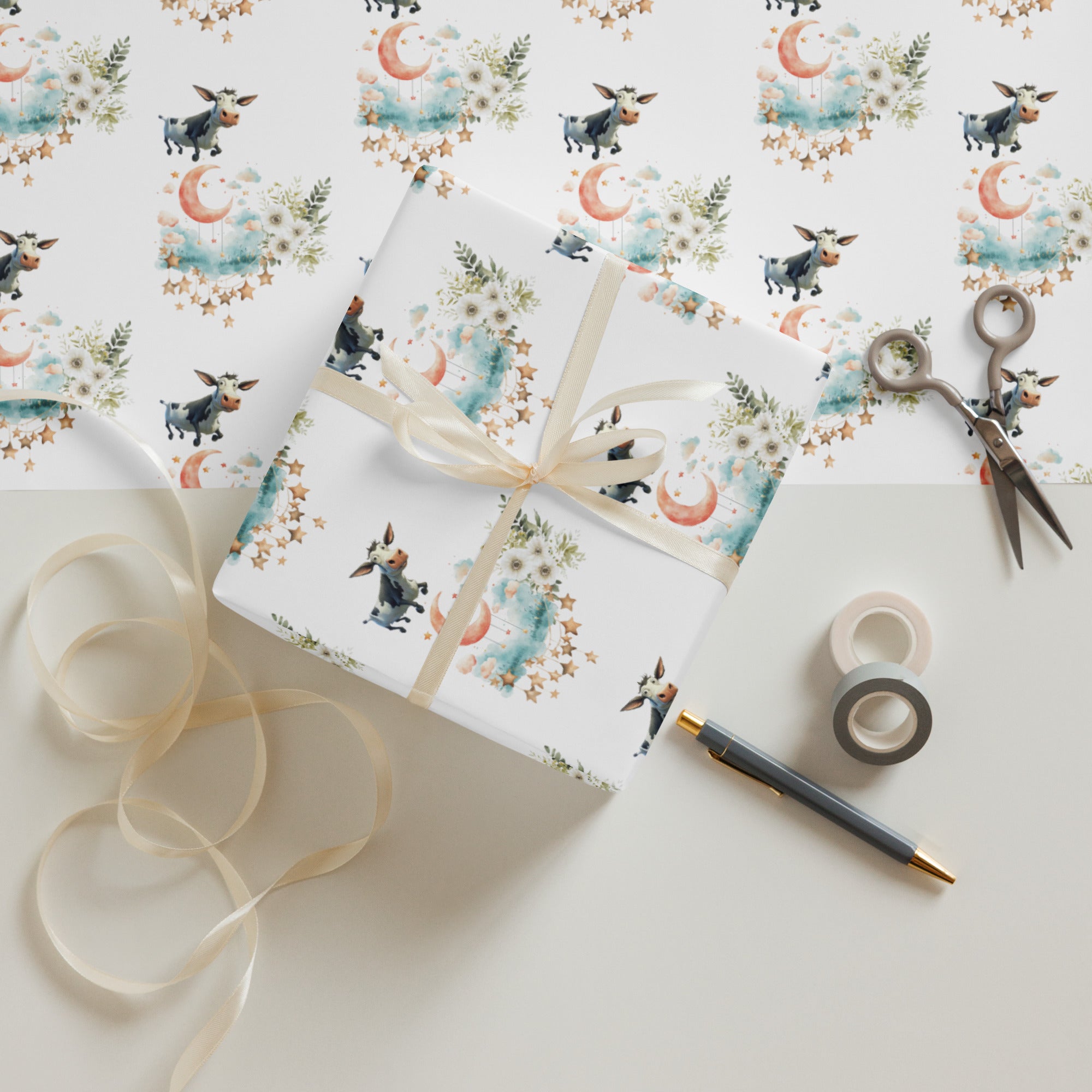 Cow over the Moon Wrapping Paper Sheets