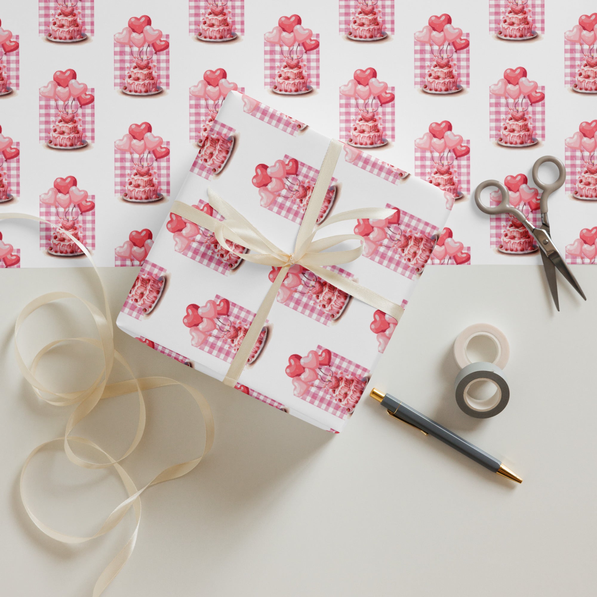 Valentines Day Cake Wrapping Paper Sheets