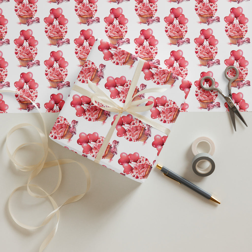 Valentines Day Cupcake Wrapping Paper Sheets