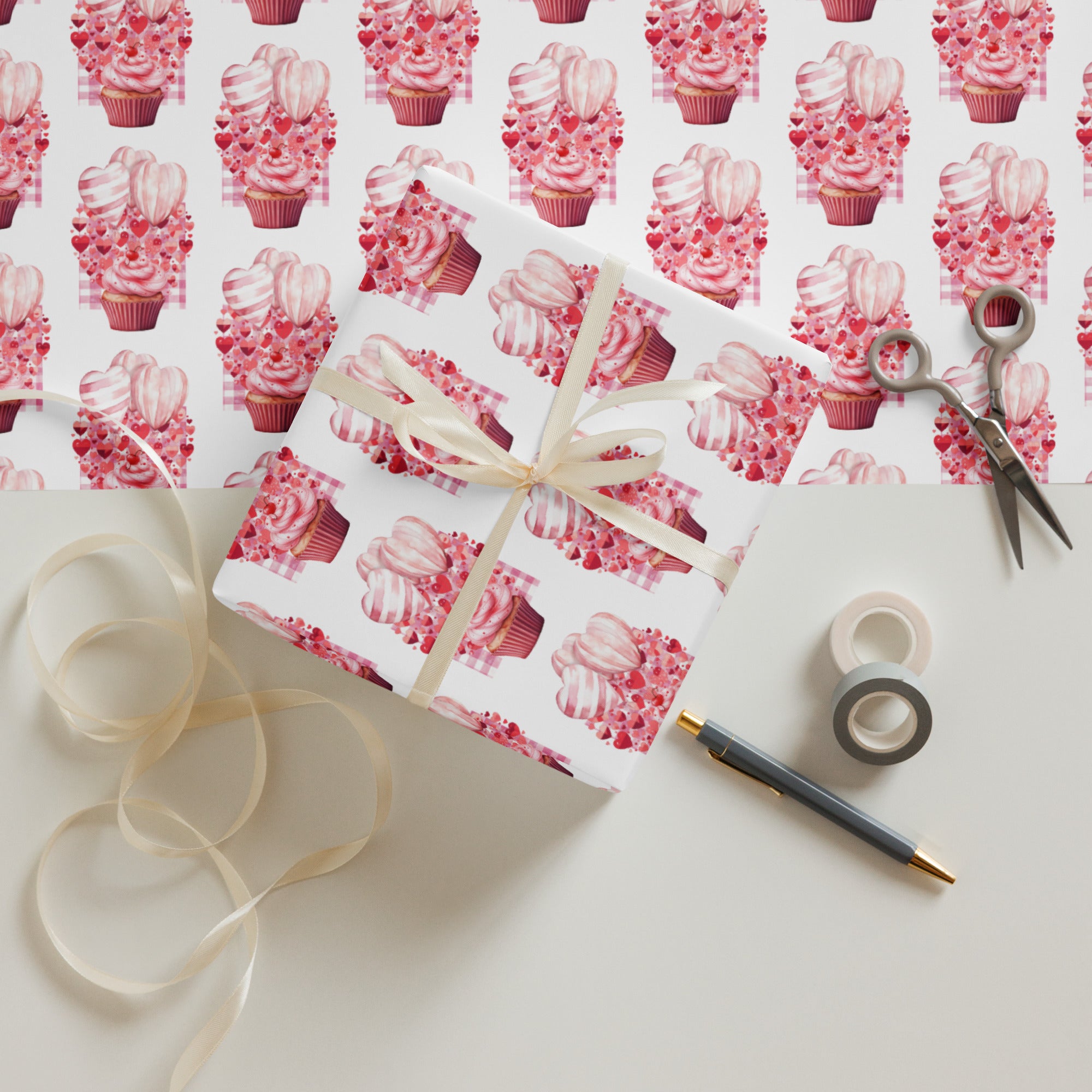 Valentines Day Cupcake Wrapping Paper Sheets